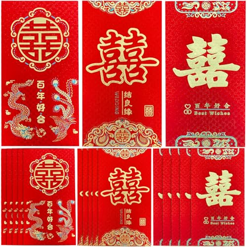 FAURAPMNG Parti om 18 stora kinesiska röda kuvert för bröllop, stora lyckobringande kuvert Hong Bao för bröllop, nygifta, kinesiskt nyår, vårfesival, födelsedag, etc