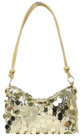 CHUANFU Pochette Dorée à Paillettes, Sac de Soirée Femme, Élégant Sac à Bandoulière avec Chaîne, Pochettes et Clutches Scintillant, pour Cérémonie Mariage Parti Prom