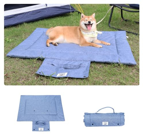 CAIEJSAEN Hundedecke für unterwegs 70x50cm, Faltbare & Waschbare Hundematte für Auto, Reisen & Outdoor, rutschfeste Reisedecke für Kleine und Mittlere Hunde (Blau, S)