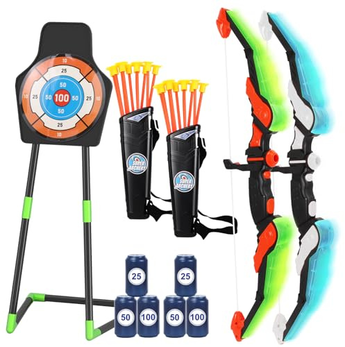 2 Set Ensemble Arc et FlèChe pour Enfants，Jouets d'extérieur pour Le Jardin，Kit Jouet pour Garcon Fille 4-12 Ans