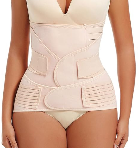 Hyuceng 3 en 1 Ceinture Post Accouchement, Bande de Soutien du Ventre Gaine Postpartum, Ceinture de Grossesse, Pelvienne, Abdominale pour Femme, Body Shaper Ajustable et Respirante (Beige, XL)