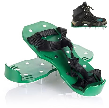 Scarpe aeratori per Prato Relaxdays, 13 Chiodi, scarificatore, Scarpe Chiodate, BT: 32,5x15 cm, Nero/Verdi