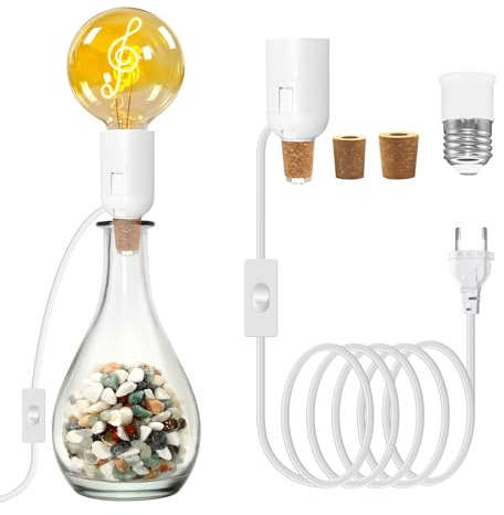 E27 Lampenfassung für Flaschen mit Schalter, B22-Adapter und 3 verschiedenen Verschlüssen für Verschiedene Flaschen – DIY Set für Tischlampen im industriellen Vintage-Stil
