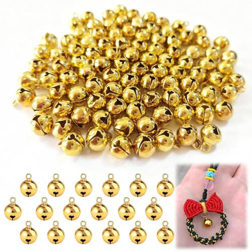 Kupferglocken Hochwertige, Robuste Glöckchen zum Basteln und Dekorieren, Ideal für DIY Projekte, Weihnachts- und Geburtstagsdekorationen, Weihnachtsglocken für Dekoration mit Ösen, 11x8 mm （Goldene）