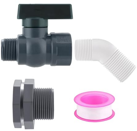 JUYAXIN Set di raccordi professionali multiuso in PVC per installazione di barili di pioggia Include accessori per nastro di tenuta filettata Valvole a sfera in PVC Tubo da giardino