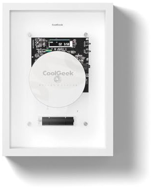 CoolGeek Lecteur CD vertical M1 pour mur ou bureau, design artistique industriel transparent, transmetteur CD Bluetooth Hi-Fi (haut-parleur externe requis), batterie rechargeable de 8 heures