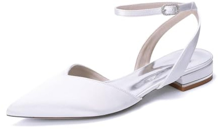 Scarpe da Sposa Donna Tacco Basso, Scarpe Sposa Eleganti a Punta con Cinturino alla Caviglia, 2.5cm Tacco Largo Comode per Matrimonio, Cerimonia e Serata