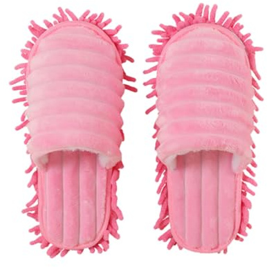 VOSAREA Zapatillas Mopa para Limpieza de Pisos Suela Desmontable, Material Chenilla y Coral Fleece, Fáciles de Limpiar, Ideales Hogar, Talla L 42-44 Rosa