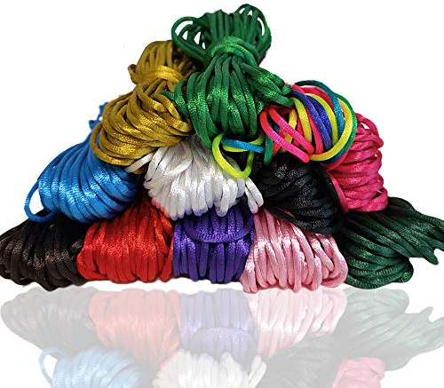 Ewparts 12 Bundles 2,5 mm Satin Rattail Seidenschnur für Halskette Armband | Satinband, Rattail, 12 Bundles, Halskette, Armband, Makramee, Basteln, Schmuckherstellung, DIY