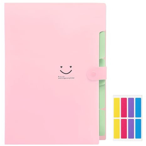 KONVINIT Fächermappe A4,Dokumentenmappe 4 Fächer Mappe aus PP Erweitern Dokumente Organizer Schul Sachen,Mappen Ordnersystem,rosa