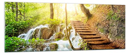Panorama Bilder auf Glas Park Wasserfall Wasser Glasbild 140x50cm Wandbilder Dekoration Wohnzimmer Schlafzimmer Küche Groß XXL Wanddeko Bild im Glas Wand Kunstdruck Art Modern GAB140x50-3639