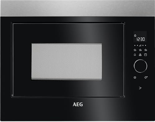 AEG Built-in Combi Microwave & Grill MBE2658DEM, 26L Capacity, 900W, 5 Power Levels, Auto Weight Defrost Programmes, Digital Display, Black & Stainless Steel