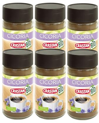 Crastan Cicoria Solubile da Agricoltura Biologica Senza Glutine - 6 vasetti da 100 gr