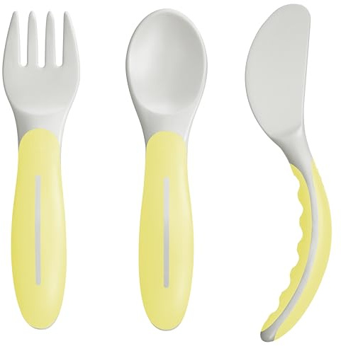 MAM Baby's Cutlery ZEDMM331N, Besteck-Set mit Gabel, Löffel und Messer, 6 Monate, Gelb