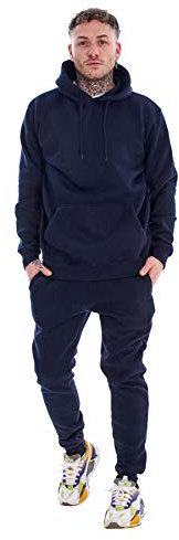 Malay Mens Hooded Plain Tracksuit Fleece Ribbed Cuff Sweatshirts Cotton Blend Joggers