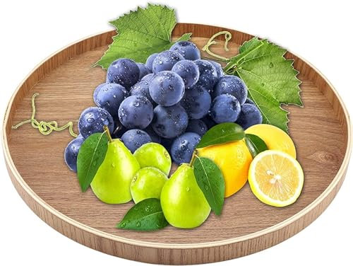 Round Tray,27cm Round Wooden Log Color Pallets Wooden Serving Tray Plate Home Hotel Office Large Capacity for Serving Beverages Food Nuts Tea Set