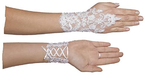 Generisch Brauthandschuhe fingerlos Braut Handschuhe 20 cm Hochzeit Weiß Ivory Satin Stulpen Creme (Weiß)