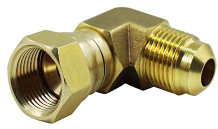 MENSI Propane Gas Water Oil 90 Degree Elbow Connector Coupling Fittings for BBQ Grills, Olympian Wave Heater Replacement for Camco 57633 (3/8 Female Swivel Flare x 3/8 Male Flare)