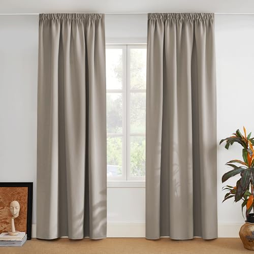 PONY DANCE Wärmisolierende Vorhänge mit Kräuselband H 200 x B 140 cm | 2er Set, Sandfarben, Verdunklungsvorhänge, Hitzeschutz, Verdunkelnde Gardinen, für Wohnzimmer, Thermogardinen, Blackout