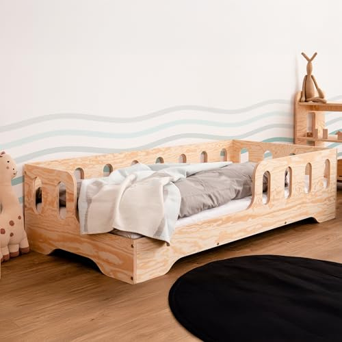 smartwood Bodenbett 80x160 cm mit Rausfallschutz, Holz, TILA 1L | Montessori Kinderbett, Lattenrost belastbar bis 230 kg, FSC-Zertifikat, abgerundete Kanten, Einfache Montage, ab 3 Jahren