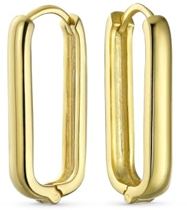 Klassische Einfache Geometrische Vertikale U Rechteck Oval Hoop Büroklammer Ohrringe Von Frauen Teenager Gelb 14K Vergoldet .925 Sterling Silber Poliert Scharnier