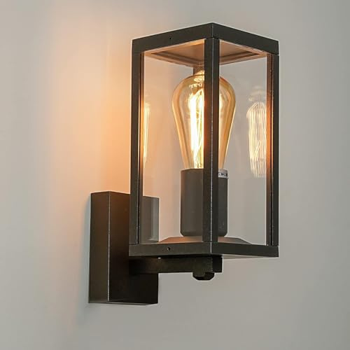 HLFVLITE Outside Wall Light, Max 60W E27 Aluminum Outdoor Wall Lantern, IP44 Waterproof Exterior Wall Lamp for Porch Garage Patio Yard