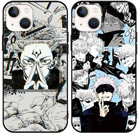 LYUBFDC 2 Stück Handyhülle für iPhone 13/iPhone 14 Hülle 6.1'' Anime Jungs Hülle Gojo Satoru Itadori Yuji mit Manga Muster Matt Schwarz Schutzhülle Stoßfest TPU Silikon Case für iPhone13/14, 2