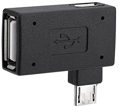 Dioche OTG Adapter USB, 2 USB 2.0-Adapter (Buchse auf Stecker, Micro-OTG), Netzteilanschluss, 90 Grad Links/rechts abgewinkelt