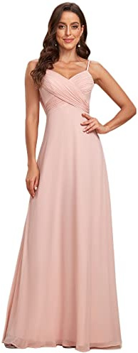 Ever-Pretty Vestido de Fiesta Corte Imperio sin Mangas sin Elasticidad Plisado Escote en V para Mujer Largo 80026