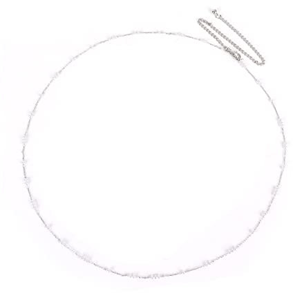 Stfery Bauch Ketten Silber, Körperkette Bikini Taillenkette Minimalistische Perlenkette Weiß Bauchkette 88cm Legierung