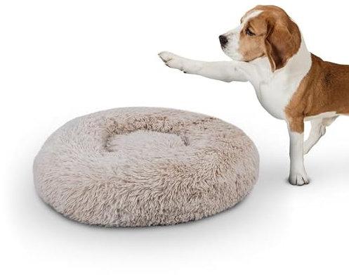 Bestlivings Haustierbett Fluffy Ø100cm (Beige) XXL - Hundekissen rund flauschig, Öko-Tex, rutschfest und waschbar - Hundebett Katzenbett Hunde & Katzen
