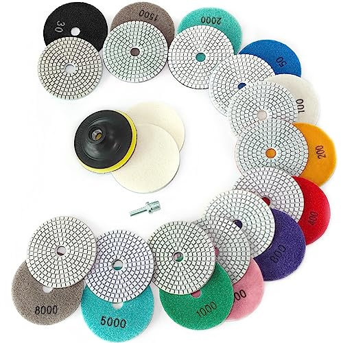 16 dischi diamantati per lucidatura con piastra di supporto in gomma M14, 30#-8000#, disco abrasivo da 100 mm, set per lucidatura in marmo, per granito, cemento, piastrelle, pietra levigatura