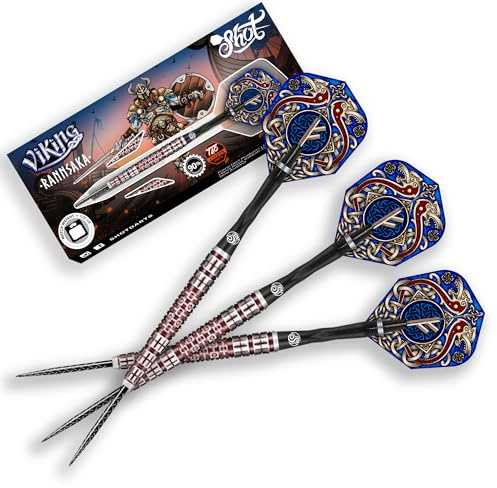 Shot! Viking Rannaska Steel Tip Dart Set | 90% Tungsten Barrels | Steeltip Darts mit Schäften und Flights | Präzision und Kontrolle | 22 Gramm