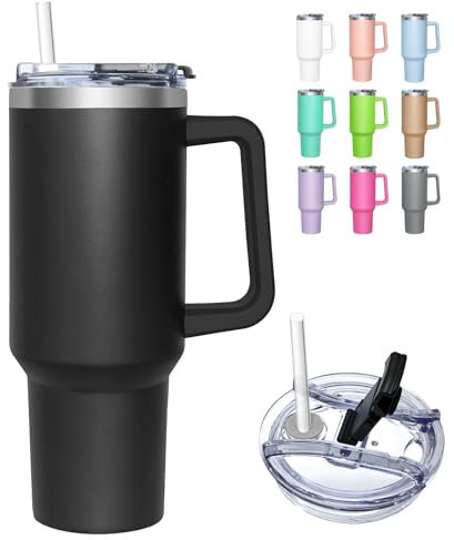 HNCY Tazza Termica da Viaggio con 2-in-1 Coperchio, 1180 ml Borraccia Termica, Bicchiere Termico con Cannuccia e Coperchio, Acciaio Inossidabile Travel Mug con manico, Tumbler Cup per Portabicchieri