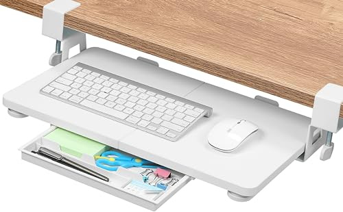 ETHU Keyboard Tray under Desk, 50×30cm Pull-out Keyboard Drawer for Desk, Retractable Ergonomic Sliding Keyboard Shelf for Office & Home (White)