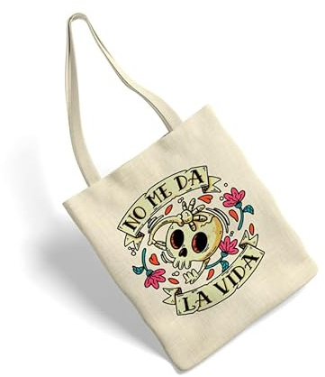 Puterful - Bolsa de tela PTFL - No me da la vida - 100% algodón - 35x39 CM - Tote bag - Bolsa tela asa larga