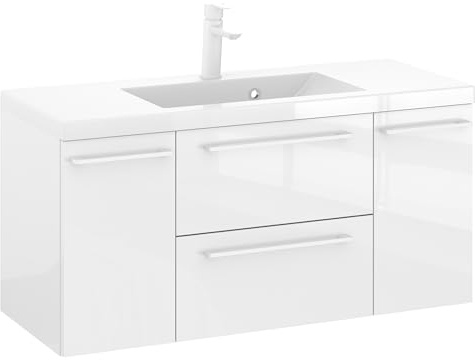 Furni Rosen 100 cm Hängend Waschbecken mit Unterschrank und Eleganten Weißen Griffen Waschbeckenunterschrank Badezimmer Waschtisch mit Unterschrank Waschtischunterschrank