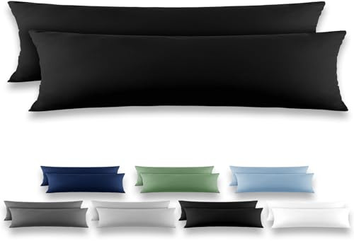 REDKEY Seitenschläferkissen Bezug 40x145 cm 2er Set Kopfkissenbezug - Mikrofaser Kissenhülle für Kissen, Kopfkissenbezüge mit Laschenvershluss, 40 x 145 Kissenbezug Schwarz
