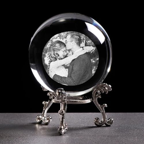 WOMB Glas-Fotokugel Personalisierte Kristallkugel.schneekugel Mit Foto,schneekugel Personalisiert. 2D Kristallkugel Ornament, Geschenk Für Mutter, Hochzeits,Dame (with Silver Base,3D 8 cm)