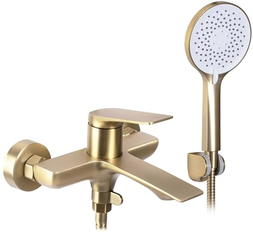 Rea Badewannenarmatur mit Handbrause Avalon Brushed Gold, Komplettset, modern - 18,5X18,5X11,5CM