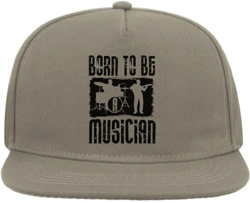 Atspauda Born to Be A Musician Batteur Guitariste Noir Graphic Snapback Casquette plate en coton mélangé Gris, gris, Taille unique