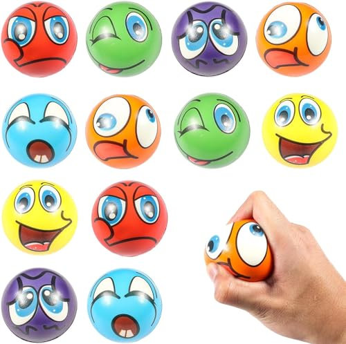AUEJACKY Antistressball für Kinder und Erwachsene - 12 Stück Stress Spielzeug, Wurfball, Squeeze Ball Mit Lächeln Gesicht - Mini Schaum Kugeln