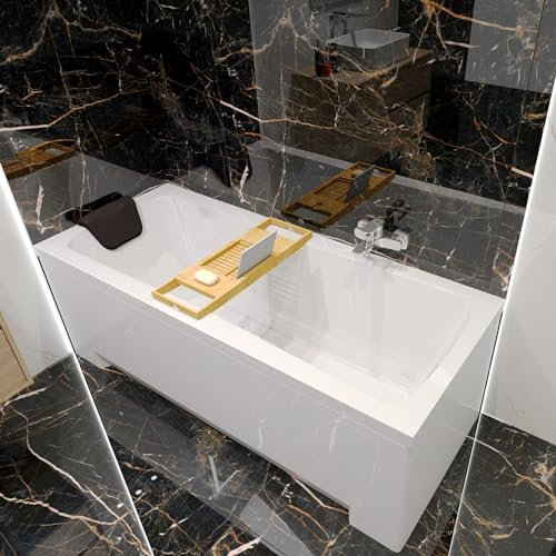 BADLAND Badewanne Original Weiß Acryl Wanne Rechteck OPTIMA 140x70 KOMPLETTSET SET + Kopfstütze + Füßen und Exklusive Chrom Automatik Ablaufgarnitur Made in EU 4in1