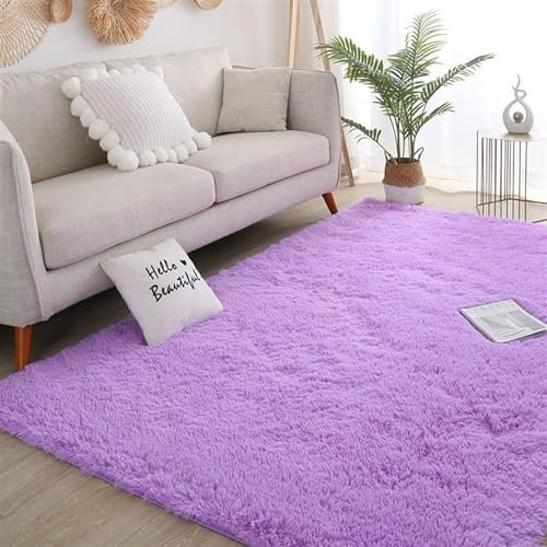 Guetto Hochflor Teppich Modern Flauschig Weich Groß für Wohnzimmer Deko Schlafzimmer Flur Läufer Outdoor Carpet Langflor Fellteppich Kunstfell Shaggy Einfarbig Bettvorleger,Lila,120x160cm