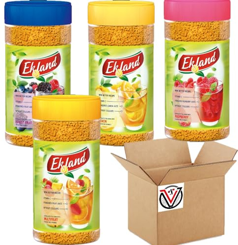 Generic 04 x Mixed Flavour Eklandd Tea Jar 350g - Raspberry, Multivitamin, Lemon, Forest Fruit