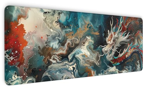Gaming Mauspad XXL Chinese Dragon 80x30 cm 4 mm dick rutschfest Deskmat | Mousepad Tastaturunterlage extrem gleitfähige Oberfläche sauberen Rändern scharfem Druck und 4 mm Komfort