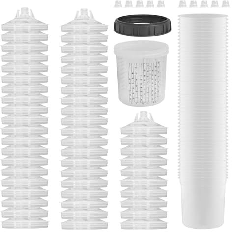 Vasos medidores de pintura, tazas de mezcla de pintura de coche, 50 tazas portátiles para mezclar pintura en aerosol | Tazas medidoras de pintura con tapas, juego de 2