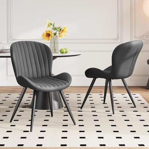 Hawthyhome Dining Chairs Set of 2 | Upholstered Fabric with Backrest, Metal Legs, Modern Kitchen & Dining Room Chairs • Dark Grey