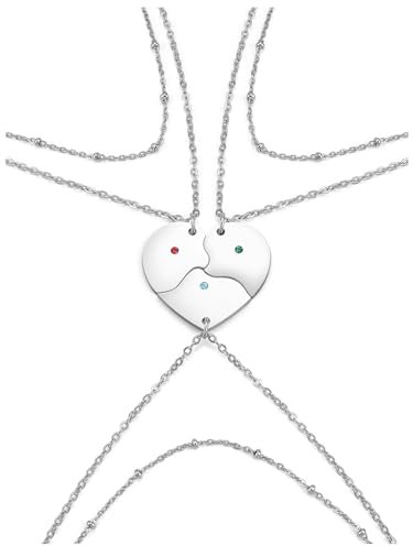 PiercingJak 3er Freundschaftsketten Herz Puzzle-Anhänger Edelstahl Layered Kette Mehrreihige Halskette Liebe Freundschaft Schmuck Beziehungs Geschenke für Freundin Frauen Jugendliche, Silber