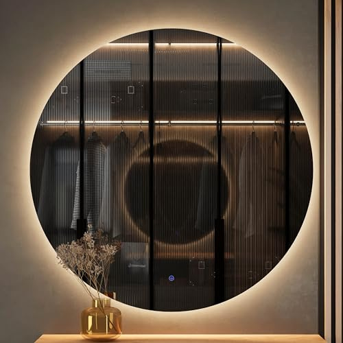 Planetmöbel NOVA Spiegel mit Beleuchtung rund | Spiegel mit LED-Licht, Dekorativer Wandspiegel ohne Rahmen, Dimm-Funktion, 4200k neutralweißes Licht, 100 x 100 cm